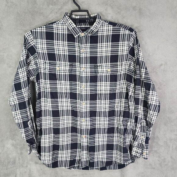 Mens Cremeux Collection Navy & White Plaid Shirt Button Up Long Sleeve Size L - Picture 2 of 8